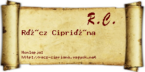 Rácz Cipriána névjegykártya